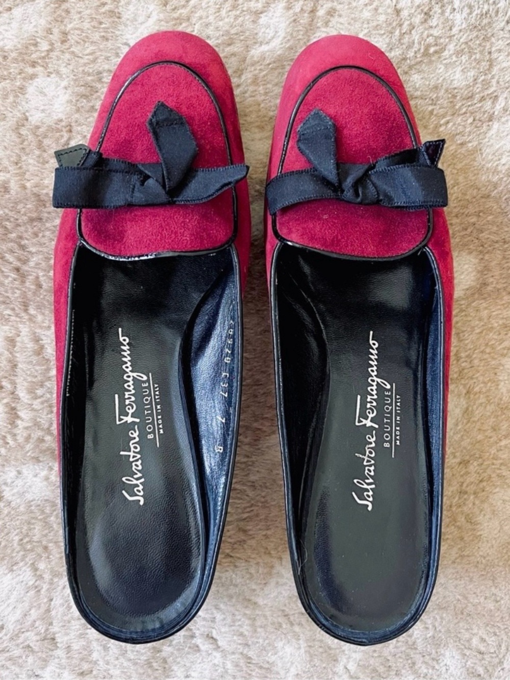 Salvatore Ferragamo Red Suede Bow Mule Loafers Size 7 B